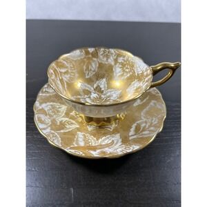 Royal Stafford Tapestry Teacup Saucer Set Gold Floral Chintz Bone China England